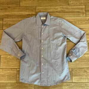 Eton Dress Shirt Size 17.5 44 Slim Fit Solid Light Blue Subtle Pattern